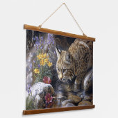 Bobcat met wilde bloemen Schilderachtig kunst Hangend Wandkleed (Gebogen)