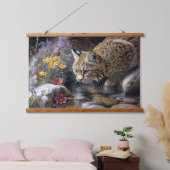 Bobcat met wilde bloemen Schilderachtig kunst Hangend Wandkleed (Slaapkamer)