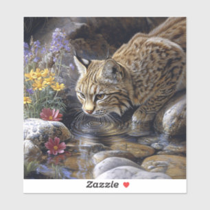 Bobcat met wilde bloemen Schilderachtig kunst Sticker