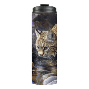 Bobcat met wilde bloemen Schilderachtig kunst Thermosbeker