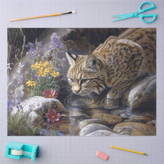 Bobcat met Wildflowers Decoupage Tissuepapier (Craft)