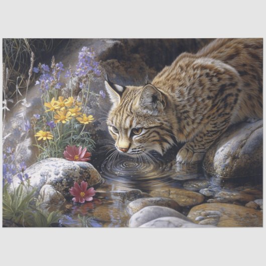 Bobcat met Wildflowers Decoupage Tissuepapier (Voorkant)
