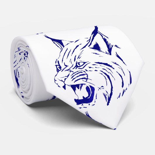 Bobcat Wild Cat Team Mascot Necktie Blue/White Stropdas (Opgerold)