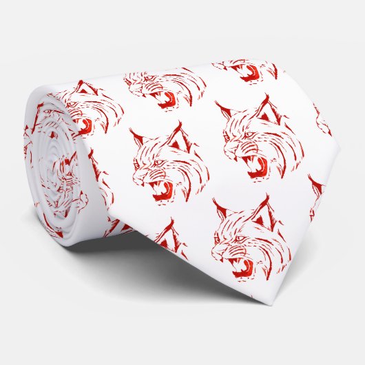 Bobcat Wild Cat Team Mascot Necktie Red/White Stropdas (Opgerold)