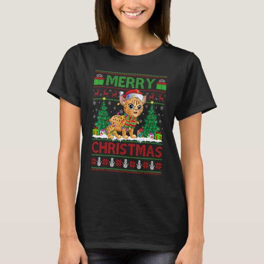 Bobcat   Xmas Tree Lights Ugly Santa Bobcat Christ T-shirt (Voorkant)
