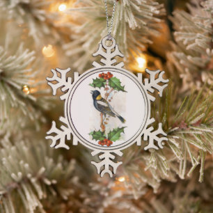 Bobolink Vogel Sneeuwvlok Pewter Kerst Ornament