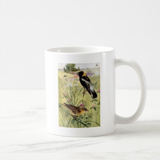 Bobolinks, Daisies en roze klaver Koffiemok (Rechts)