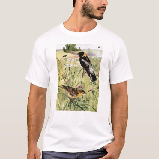Bobolinks, Daisies en roze klaver T-shirt (Voorkant)