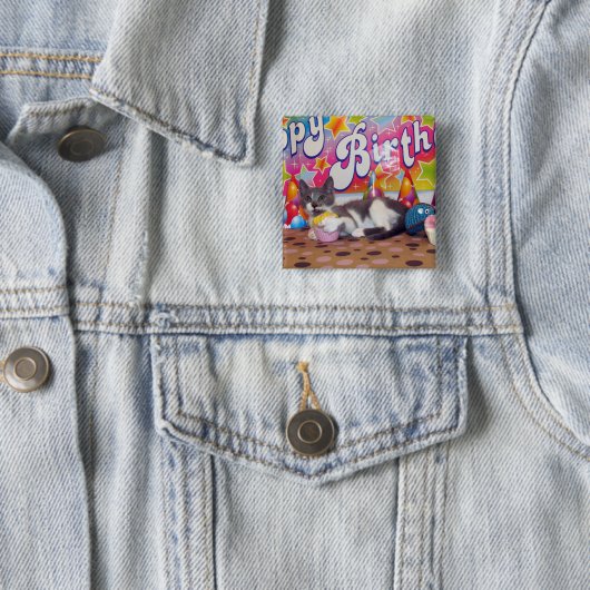 Bob's Birthday Button - Cat / Kitten (In situ)