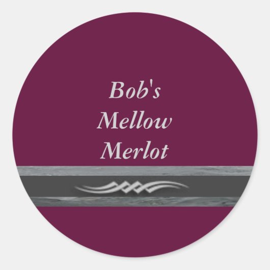 Bob's Mellow Merlot Wijnlabels Ronde Sticker (Voorkant)