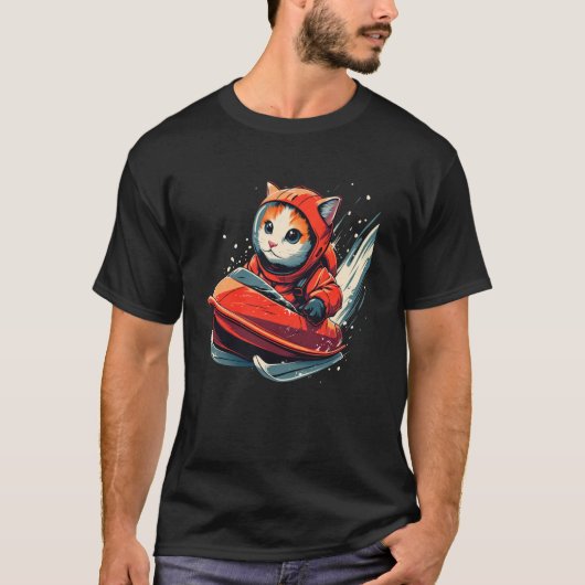 Bobsleeër Kat op Bobslee T-shirt (Voorkant)