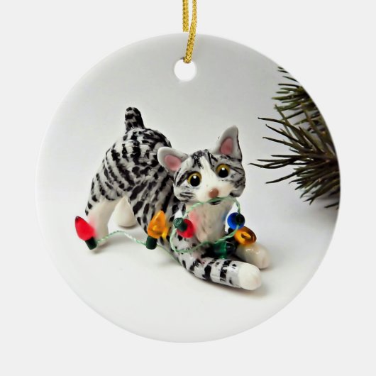 Bobtail Cat Gray Tabby Holiday Ornament (Voorkant)
