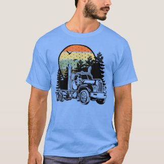 Bobtail Semi Truck Forest Retro Sunset T-shirt
