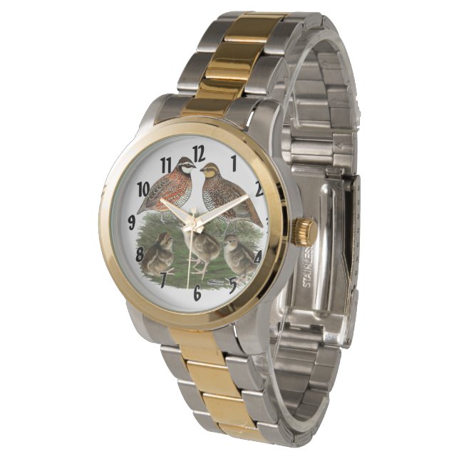 Bobwhite Kwartelfamilie Horloge (Gekanteld)