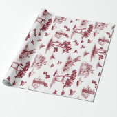 Bobwhite Quail Toile De Jouy Cranberry and White Cadeaupapier (Uitgerold)