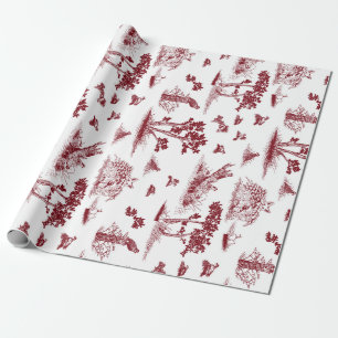 Bobwhite Quail Toile De Jouy Cranberry and White Cadeaupapier