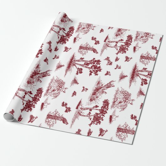 Bobwhite Quail Toile De Jouy Cranberry and White Cadeaupapier (Uitgerold)