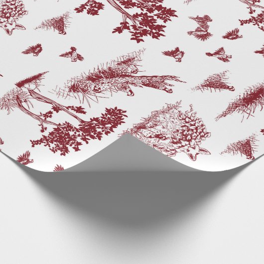 Bobwhite Quail Toile De Jouy Cranberry and White Cadeaupapier (Hoek)