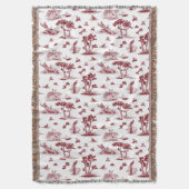 Bobwhite Quail Toile de Jouy Cranberry Throw Deken (Voorkant Verticaal)