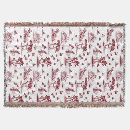 Bobwhite Quail Toile de Jouy Cranberry Throw Deken