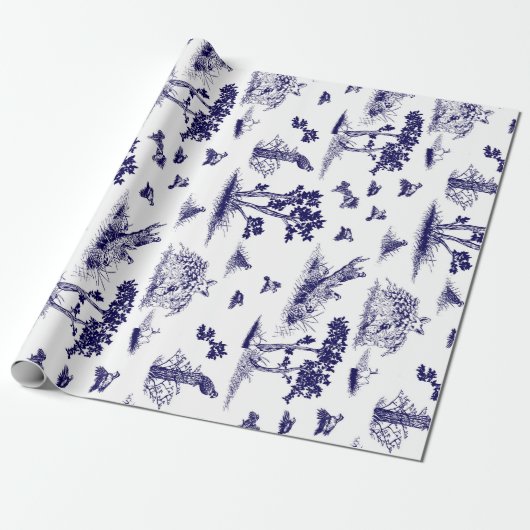 Bobwhite Quail Toile de Jouy Navy and White Cadeaupapier (Uitgerold)