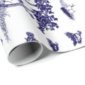 Bobwhite Quail Toile de Jouy Navy and White Cadeaupapier (Rol Hoek)