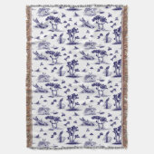 Bobwhite Quail Toile de Jouy Navy and White Throw Deken (Voorkant Verticaal)