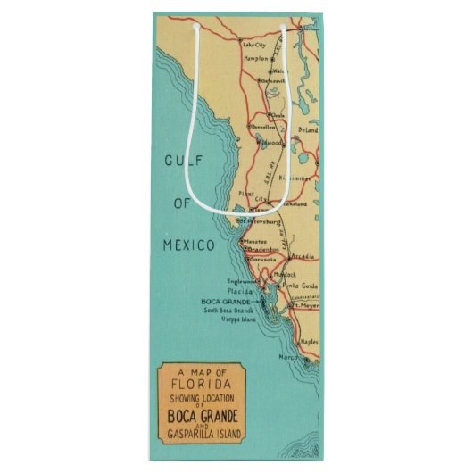 Boca Grande Useppa Island Kaart Wijn Cadeautas (Voorkant)
