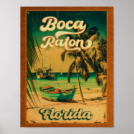 Boca Raton Florida Palm Tree Beach Vintage FL Poster (Voorkant)