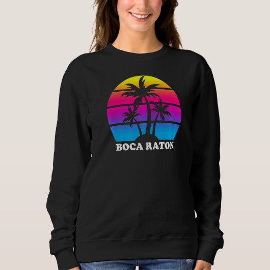 Boca Raton Florida Retro Palm Tree Sunset Vacking Trui (Voorkant)