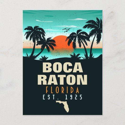 Boca Raton Florida Retro Sunset Beach Souvenirs Briefkaart (Voorkant)