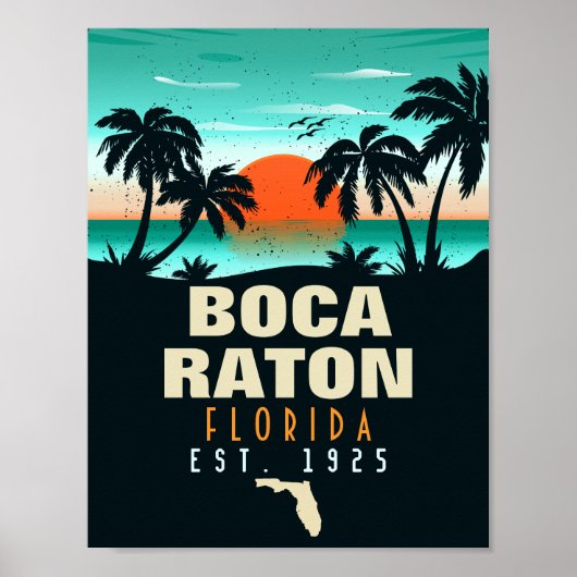 Boca Raton Florida Retro Sunset Beach Souvenirs Poster (Voorkant)
