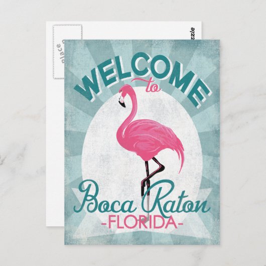 Boca Raton Florida Roze Flamingo Retro Briefkaart (Voorkant / Achterkant)