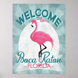 Boca Raton Florida Roze Flamingo Retro Poster