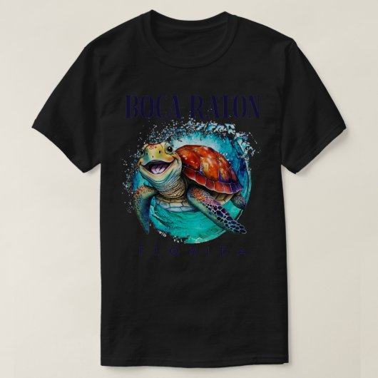Boca Raton Florida Waterverf Happy Zee Turtle T-shirt (Design voorkant)