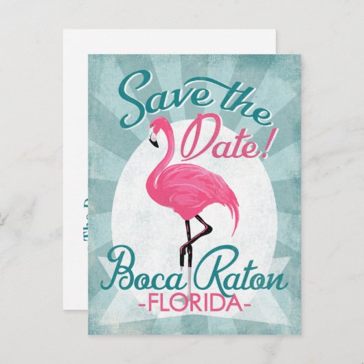 Boca Raton sparen de Datum roze Flamingo Aankondigingskaart (Voorkant / Achterkant)