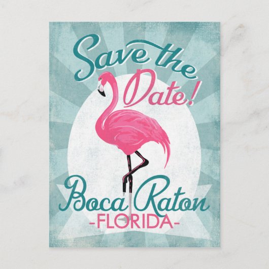 Boca Raton sparen de Datum roze Flamingo Aankondigingskaart (Voorkant)
