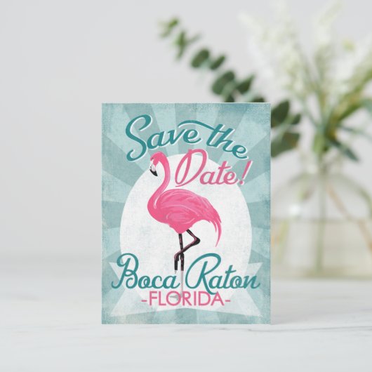 Boca Raton sparen de Datum roze Flamingo Aankondigingskaart (Staand voorkant)