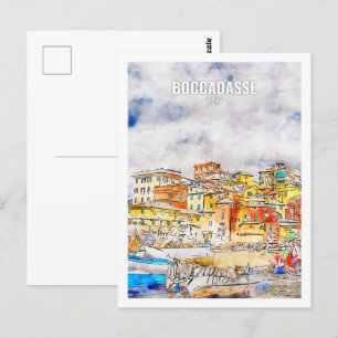 Boccadasse Italië Beroemde Reisplaats Waterverf Briefkaart