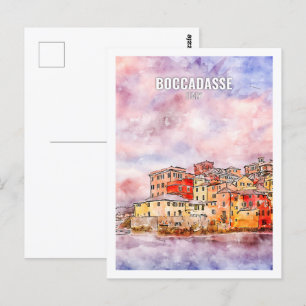 Boccadasse Italië Famous Travel Waterverf Sketch Briefkaart