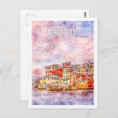 Boccadasse Italië Famous Travel Waterverf Sketch Briefkaart (Voorkant / Achterkant)