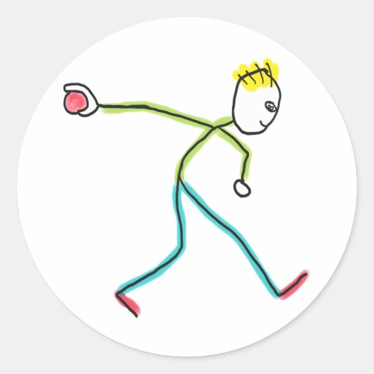 Bocce Ball Stickman Ronde Sticker (Voorkant)