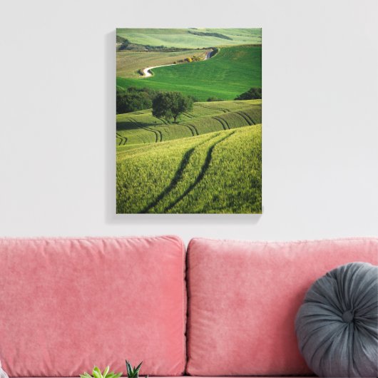 Bochtige lijnen in groene Toscaanse canvas print (Insitu (Woonkamer))