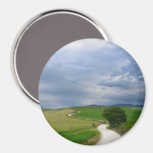 Bochtige weg naar een bestemming ronde magneet (Voorkant / Achterkant)