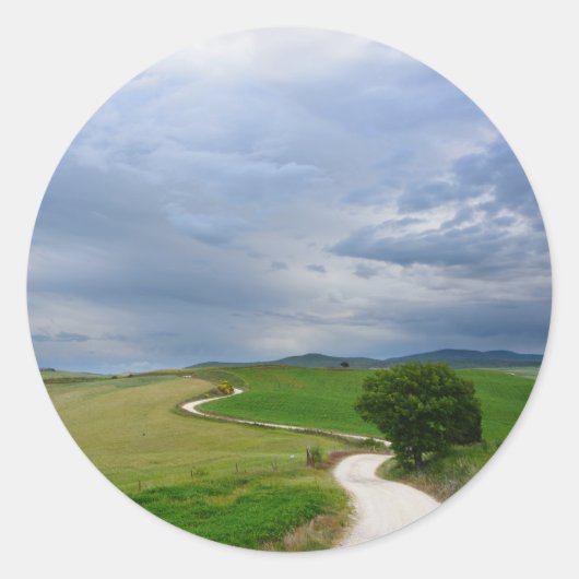 Bochtige weg naar een bestemmings ronde sticker (Voorkant)