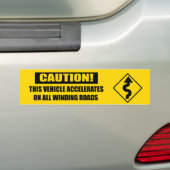Bochtwaarschuwing- geel bumpersticker (Op auto)