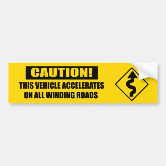 Bochtwaarschuwing- geel bumpersticker (Voorkant)