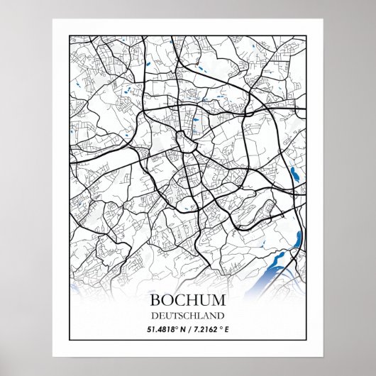 Bochum Deutschland City Map Eenvoudig minimumaanta Poster (Voorkant)