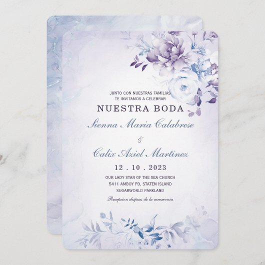 Boda Azul Claro y Lavanda Kaart (Voorkant / Achterkant)