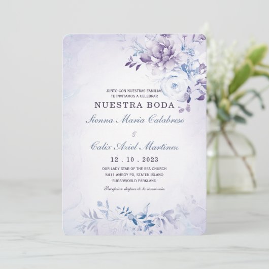 Boda Azul Claro y Lavanda Kaart (Staand voorkant)